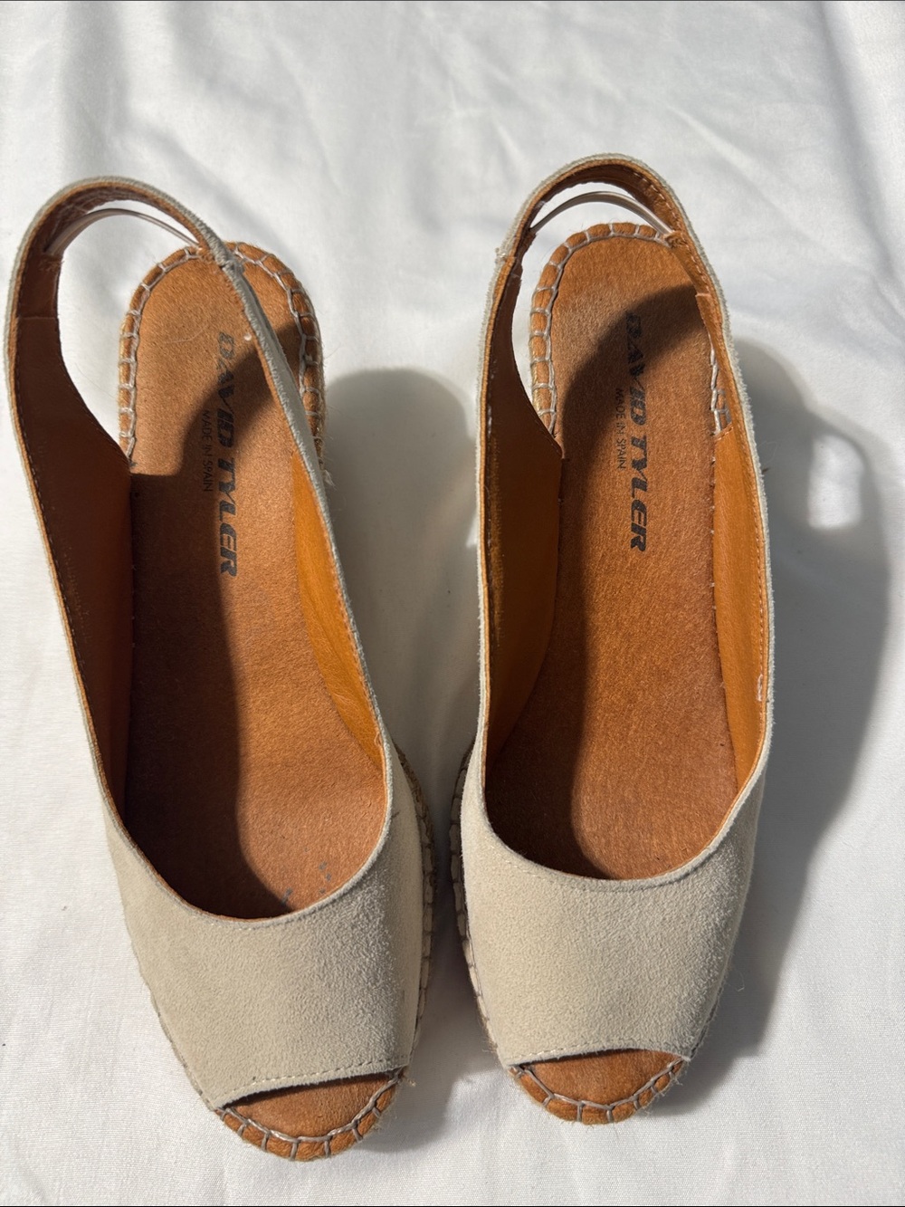 David Tyler Espadrille Wedge Sandals Size 38 Beige Suede Slingback Summer Party